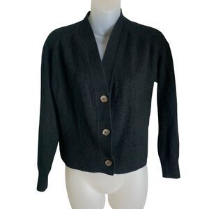 Everlane Cashmere Cardigan Sweater Crop Long Sleeve Button Up V-neck Black Small